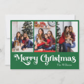 クラシックシンプルグリーンメリークリスマス三枚写真 シーズンカード (正面)