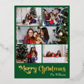 クラシックシンプルグリーン5写真メリークリスマス金ゴールド 箔シーズンポストカード (正面)