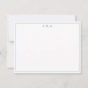 クラシックシンプルネイビーブルー3モノグラム縁どライン ノートカード