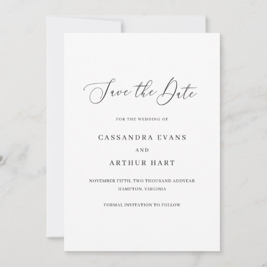 クラシックシンプルノンフォトエレガントな結婚式 セーブザデート (正面)