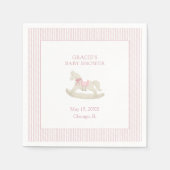 クラシックシンプルピンクロッキングホース女の子ベビーシャワー スタンダードカクテルナプキン (正面)