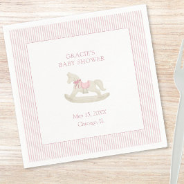 クラシックシンプルピンクロッキングホース女の子ベビーシャワー スタンダードカクテルナプキン