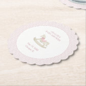 クラシックシンプルピンクロッキングホース女の子ベビーシャワー ペーパーコースター (アングル)