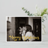 クラシックシンプルフルフォトメリークリスマス金ゴールド 箔シーズンカード (立ち正面)