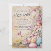 クラシックシンプルフローラ及び卵ハッピーイースター 招待状 (正面)