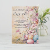 クラシックシンプルフローラ及び卵ハッピーイースター 招待状 (スタンド正面)