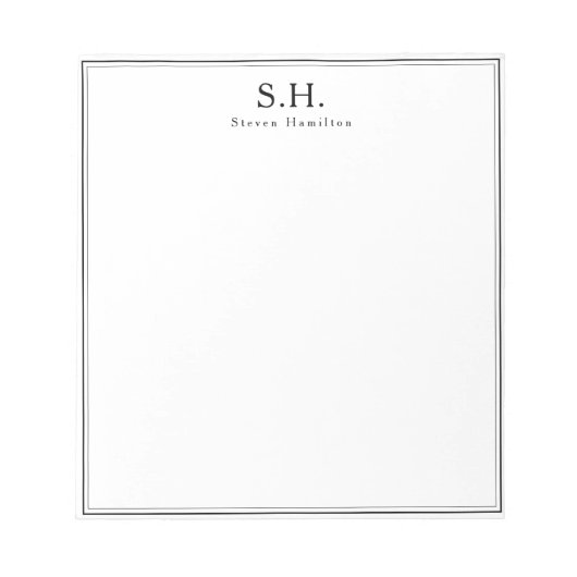 クラシックシンプルブラックモノグラムネームミニマリストシック ノートパッド (正面)