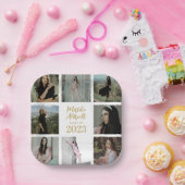 クラシックシンプルホワイト |卒業写真グリッド ペーパープレート (パーティー)