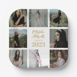 クラシックシンプルホワイト |卒業写真グリッド ペーパープレート