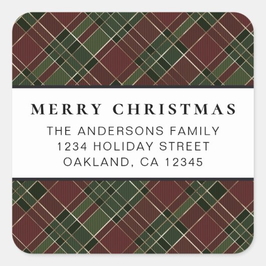 クラシックシンプルミニマリスト赤と緑のクリスマス スクエアシール (正面)