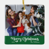 クラシックシンプルメリークリスマスグリーン セラミックオーナメント (正面)