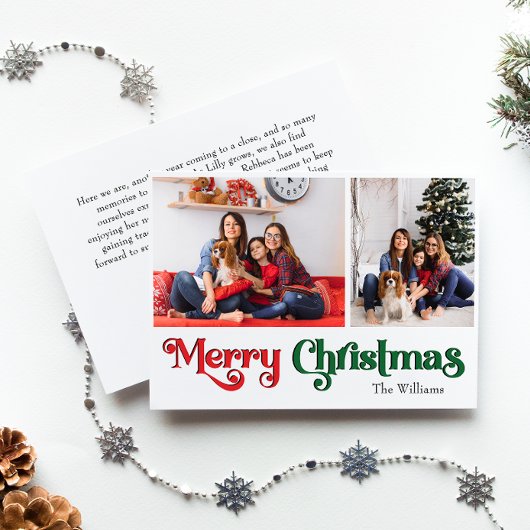 クラシックシンプルメリークリスマスツーフォト シーズンカード