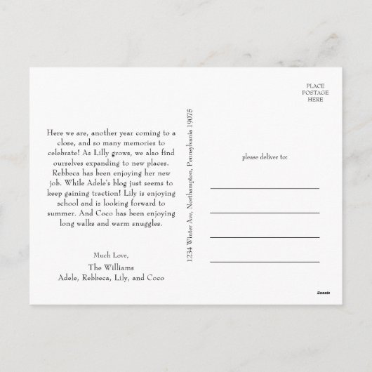 クラシックシンプルメリークリスマスファイブフォト シーズンポストカード (裏面)