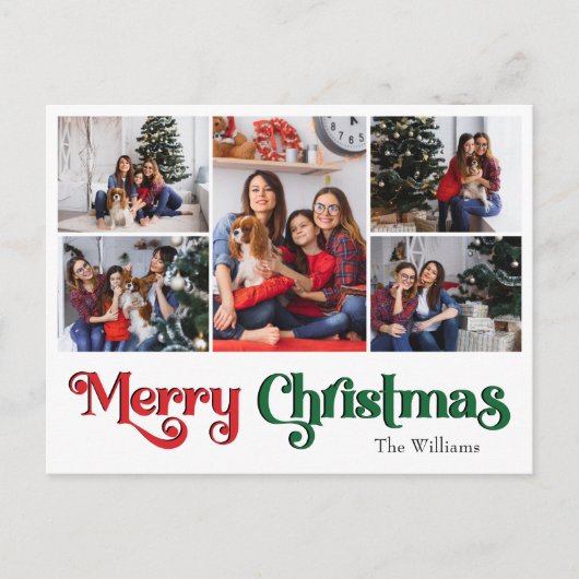 クラシックシンプルメリークリスマスファイブフォト シーズンポストカード (正面)