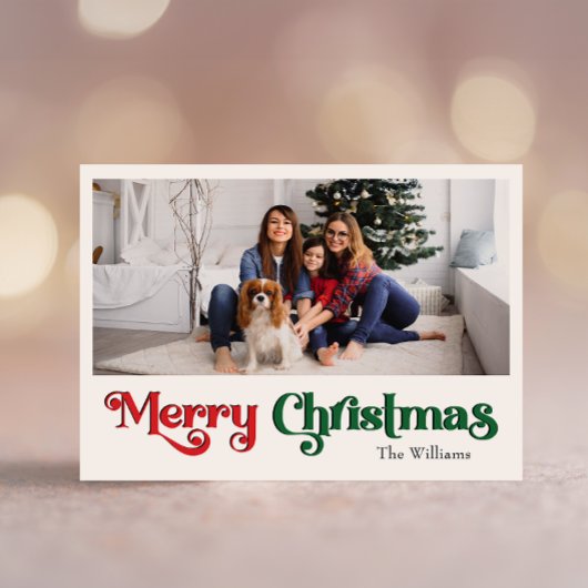 クラシックシンプルメリークリスマスラージワンフォト シーズンポストカード