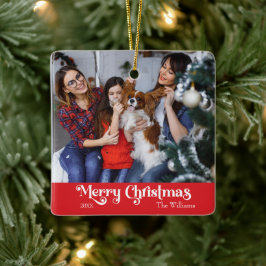 クラシックシンプルメリークリスマスレッド セラミックオーナメント