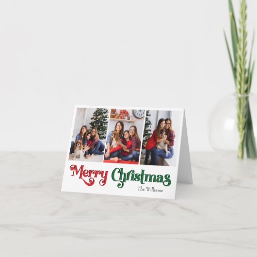 クラシックシンプルメリークリスマス折り曲げ3枚の写真 シーズンカード (正面)