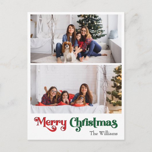クラシックシンプルメリークリスマス縦2枚フォト シーズンポストカード (正面)