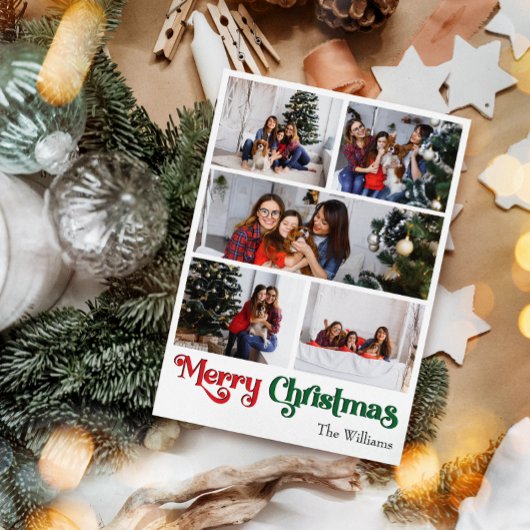 クラシックシンプルメリークリスマス縦5枚フォト シーズンカード