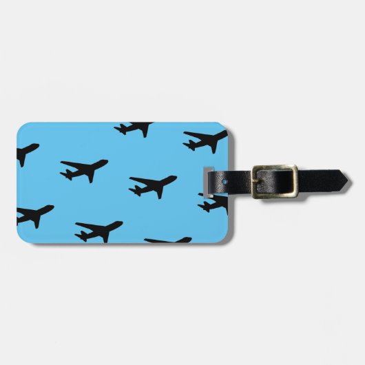 クラシックシンプルモダン飛行機ブラック&ブルー ラゲッジタグ (正面横)