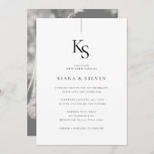 クラシックシンプルモノグラム |白黒結婚の 招待状 (正面/裏面)