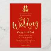 クラシックシンプル中国の結婚の二重の幸せ 箔招待状 (正面)