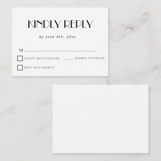 クラシックシンプル予算ウェディングRSVPカード ノートカード (正面/裏面)