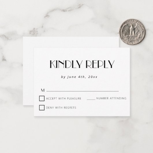 クラシックシンプル予算ウェディングRSVPカード ノートカード (正面/裏面インサイチュ)