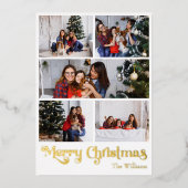 クラシックシンプル五つ写真メリークリスマス金ゴールド 箔シーズンカード (正面)