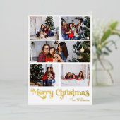 クラシックシンプル五つ写真メリークリスマス金ゴールド 箔シーズンカード (立ち正面)