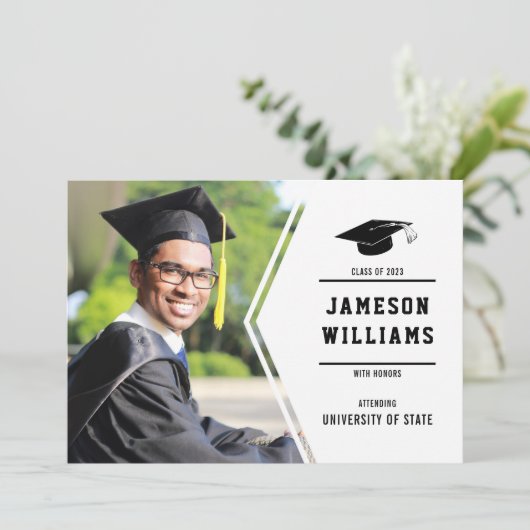 クラシックシンプル写真の卒業発表 案内状 (スタンド正面)