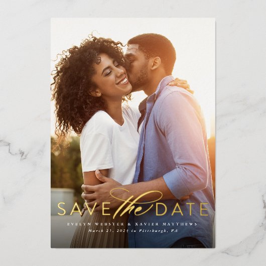 クラシックシンプル写真1枚を保存 箔招待状 (正面)