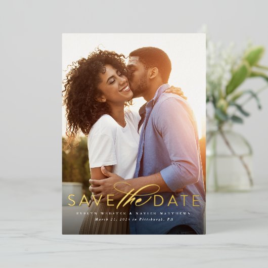 クラシックシンプル写真1枚を保存 箔招待状 (立ち正面)