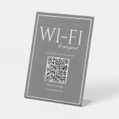 クラシックシンプル濃いグレーのWi-Fi QRコードテーブル記号 台座サイン (正面)