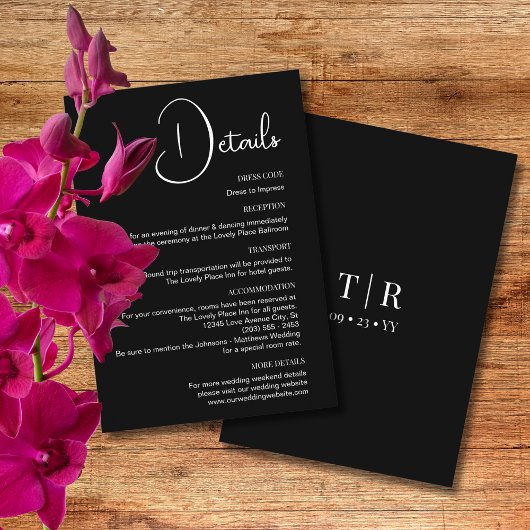 クラシックシンプル白黒結婚詳細 エンクロージャーカード