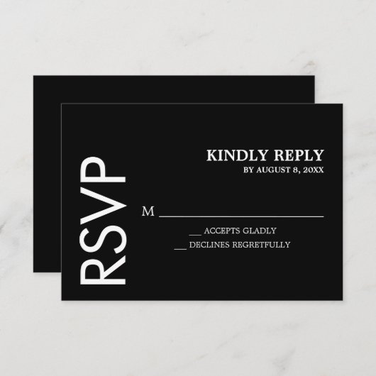 クラシックシンプル白黒結婚s 出欠カード (正面/裏面)