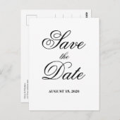 クラシックシンプル白&黒の結婚式の日付を保存 ポストカード (正面/裏面)
