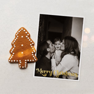 クラシックシンプル縦写真メリークリスマス金ゴールド 箔シーズンカード