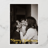 クラシックシンプル縦写真メリークリスマス金ゴールド 箔シーズンカード (正面)