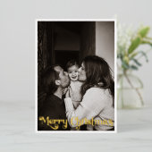 クラシックシンプル縦写真メリークリスマス金ゴールド 箔シーズンカード (立ち正面)