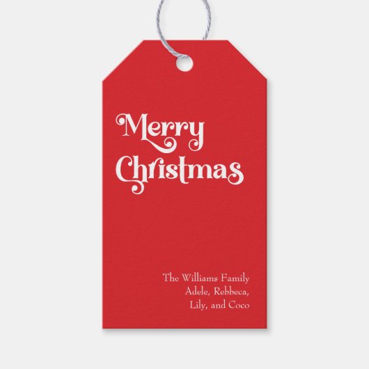 クラシックシンプル赤メリークリスマスファミリー ギフトタグ (正面)