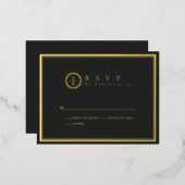 クラシックシンプル金ゴールドエレガントブラックウェディングRSVP 箔招待状ポストカード (正面/裏面)