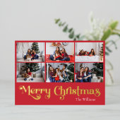 クラシックシンプル金ゴールド赤9写真メリークリスマス 箔シーズンカード (立ち正面)