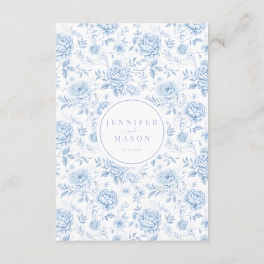 クラシックシンプル青結婚磁器詳細カード エンクロージャーカード (裏面)