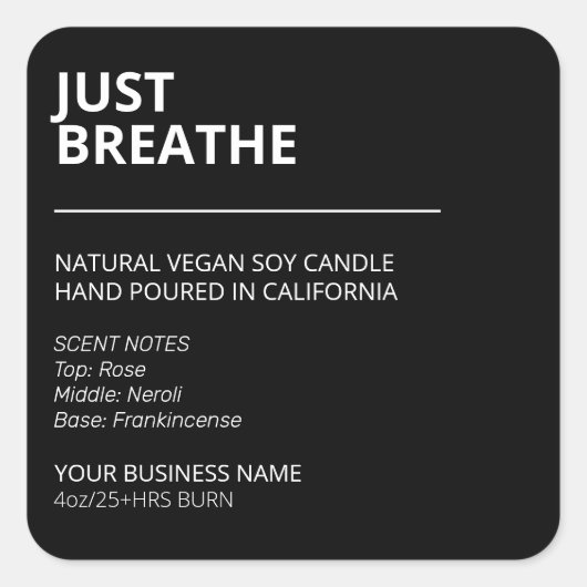 クラシックシンプル黒大豆ろうそくラベル スクエアシール (正面)