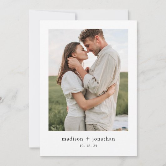 クラシックシンプル1フォトウェディング日付を保存 招待状 (裏面)