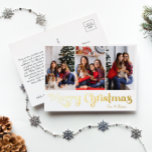 クラシックシンプル3枚フォトメリークリスマス金ゴールド 箔シーズンポストカード<br><div class="desc">こ祝のシーズンでは、金ゴールドの魅力のtouchを特集したメリーヴィンテージのホイルの休日のハガキユニークの3枚の写真シンプルクラシック。ミニマルデザインはエレガント金ゴールドのカラーパレットを展示し、冬の心地よい精神を喚起。そのモダン魅力は言葉と相伝統的合し、豪華さと上品さの完璧なバランスを作り出す。可愛いよくはしゃぐタイポグラフィはファンシーレタリングスタイルでミニマルのtouchを追加しゃれているする。共有この幸せと挨拶で休日の喜びと幸せスタイリッシュを！</div>
