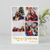 クラシックシンプル4写真メリークリスマス金ゴールド 箔シーズンカード (立ち正面)
