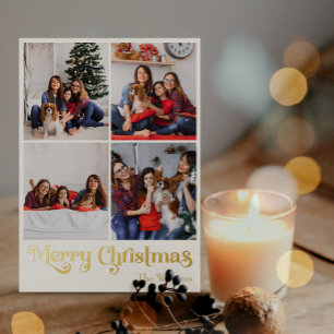 クラシックシンプル4写真メリークリスマス金ゴールド 箔シーズンカード