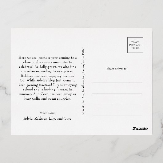 クラシックシンプル5枚写真メリークリスマス金ゴールド 箔シーズンポストカード (裏面)